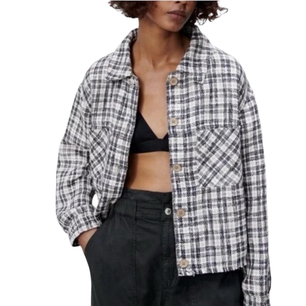 Zara Plaid Checkered Jacket Button Up Coat Streetwear Western Urban Rodeo Small